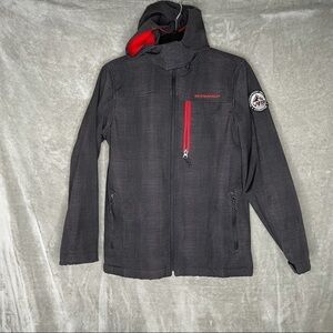 Weatherproof Warm Hooded Jacket Grey & Red with Pockets